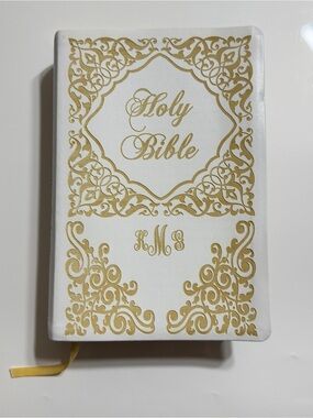 White & Gold Holy Bible with Decorative Design